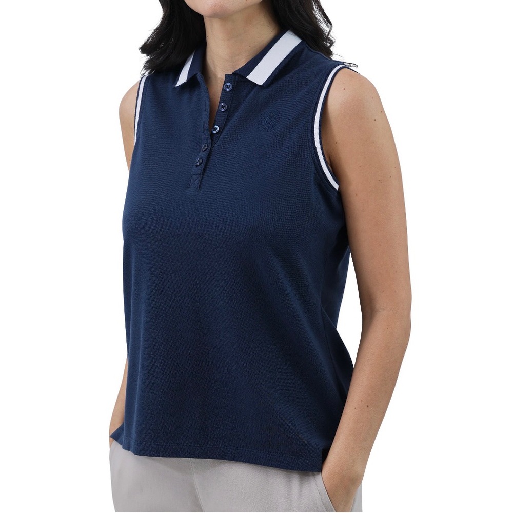CHAPS Womens Sleeveless Polo Shirt Size Large Navy & White New